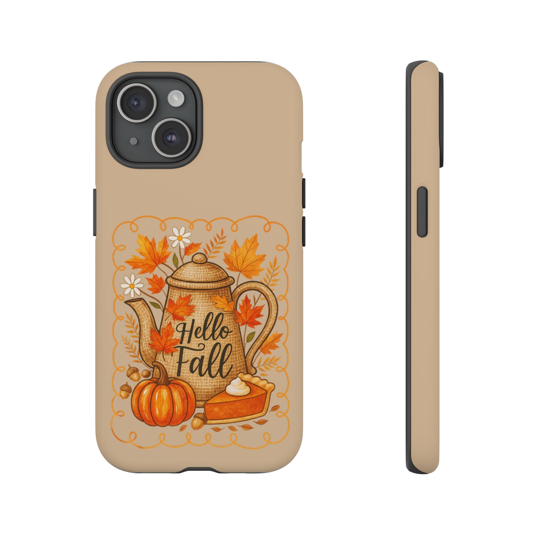 Fall-Themed Phone Case, Autumn Decor Case, Hello Fall Phone Cover, Gift for Her, Seasonal Mobile Accessory