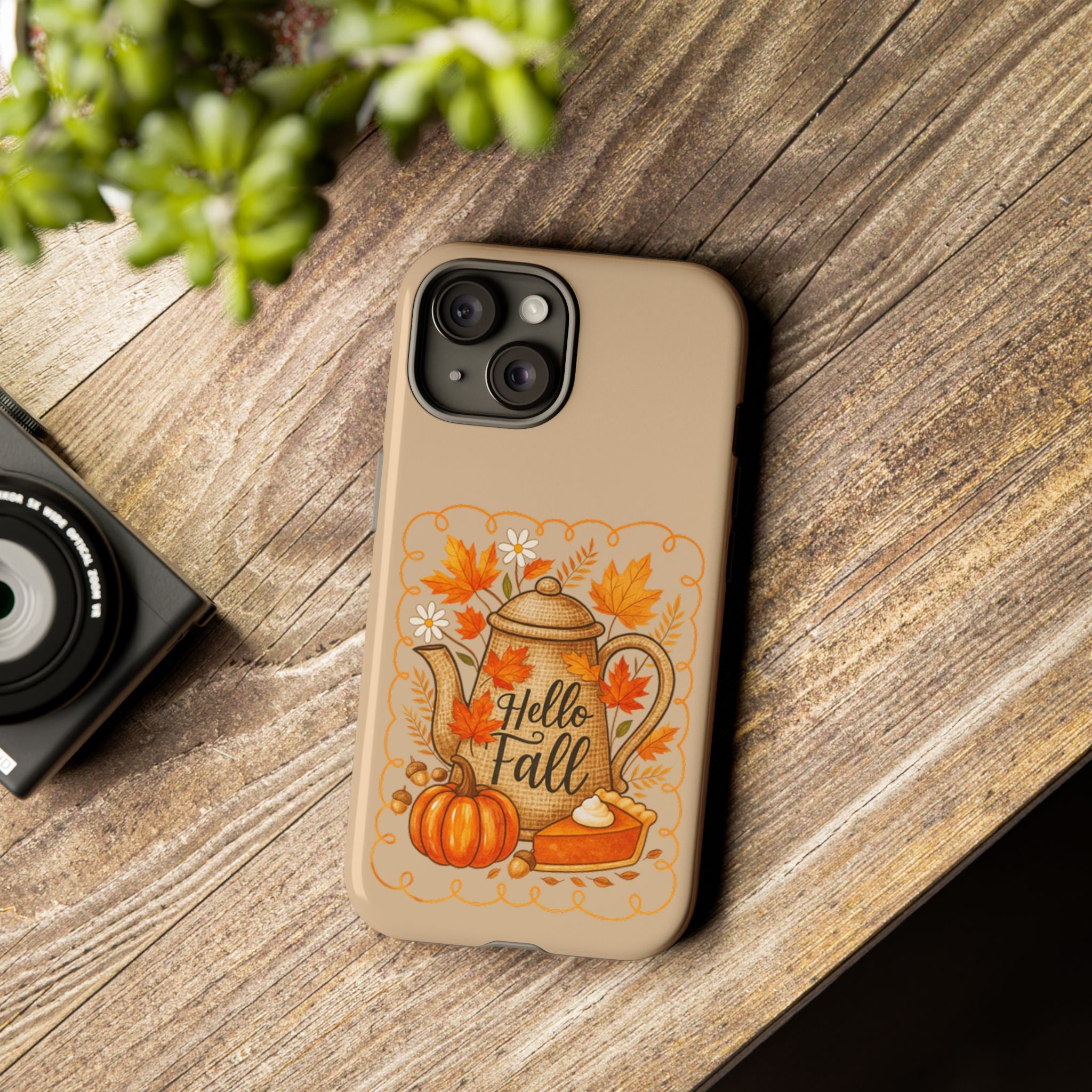 Fall-Themed Phone Case, Autumn Decor Case, Hello Fall Phone Cover, Gift for Her, Seasonal Mobile Accessory