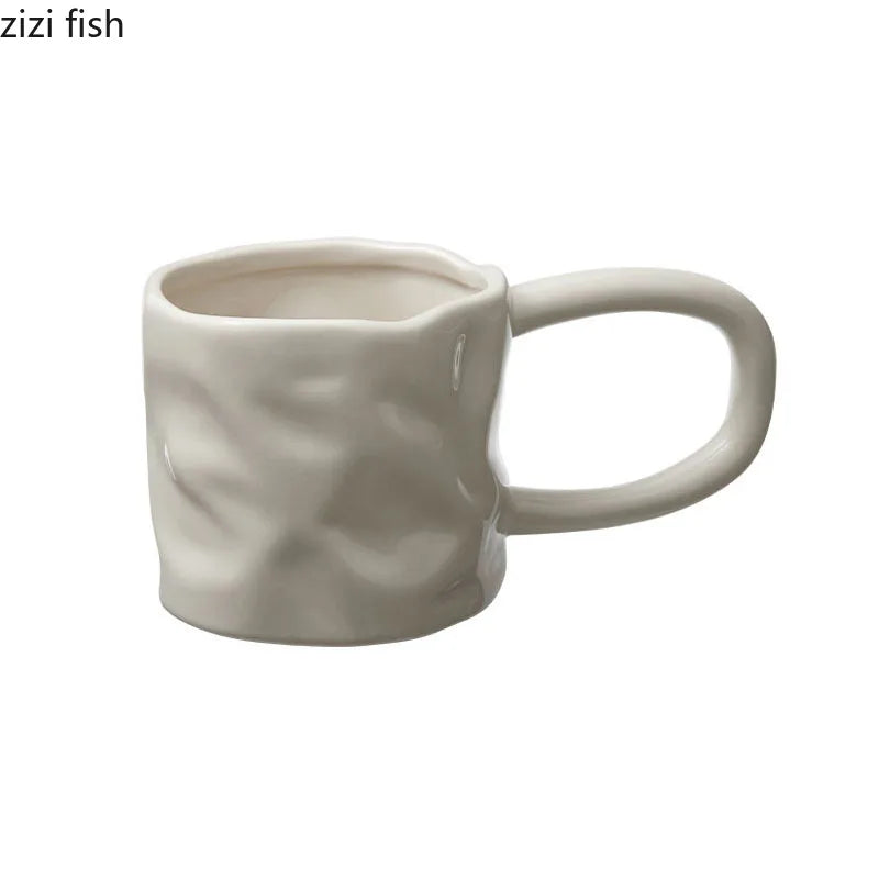 Creative Irregular Ceramic Mug Office Large Handle Coffee Mug Milk Cup Breakfast Cup Household Couple Water Cups Milk Tea Cup