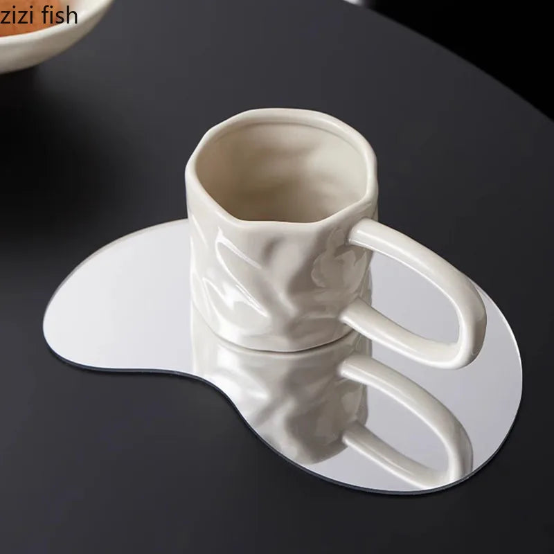 Creative Irregular Ceramic Mug Office Large Handle Coffee Mug Milk Cup Breakfast Cup Household Couple Water Cups Milk Tea Cup