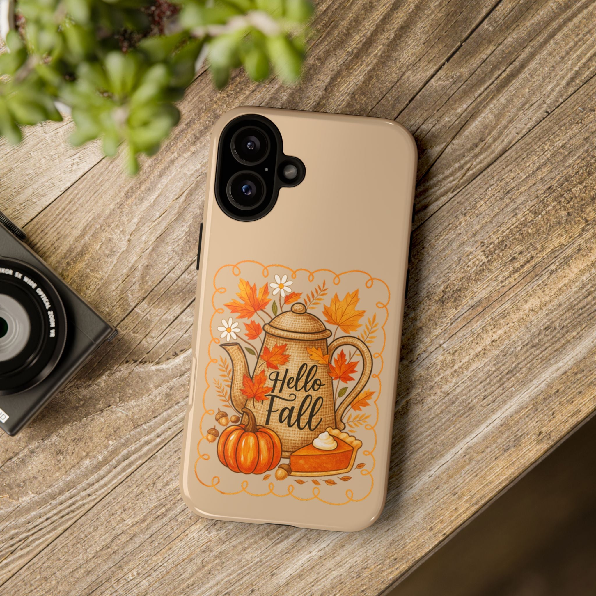 Fall-Themed Phone Case, Autumn Decor Case, Hello Fall Phone Cover, Gift for Her, Seasonal Mobile Accessory
