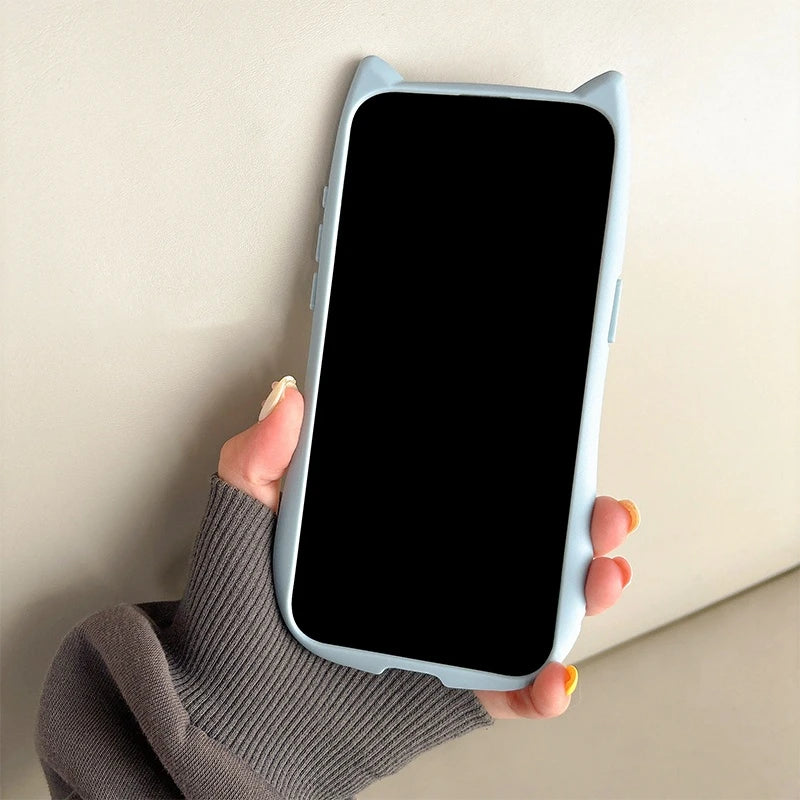 Simple Transparent Border Cute Three-Dimensional Cat Ears for Apple 15 Phone Case  15Promax 14 13Provv12 11 Pro Max Women'