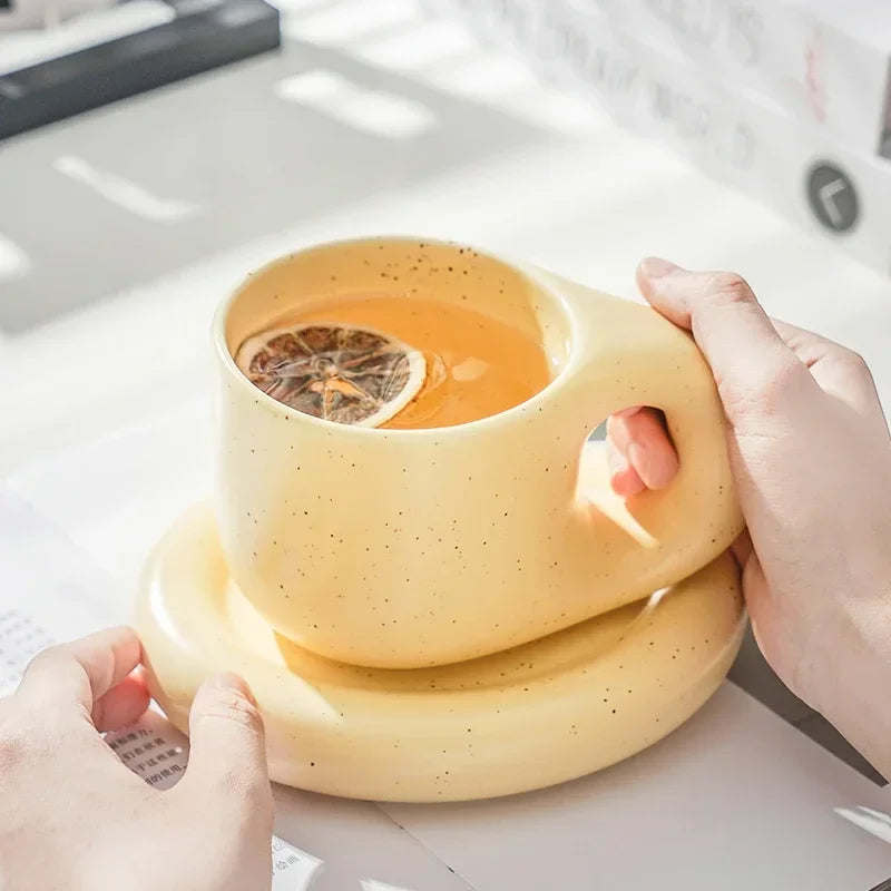 Ceramic Mug with Saucer Coffee Cup Drinking Cups and Saucers Home Office Tea Cup Coffee Cups Korean Mug Ceramic Plate