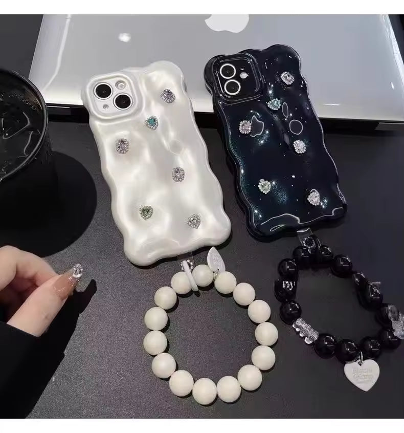 Cute Wave Diamond Pearl Heart