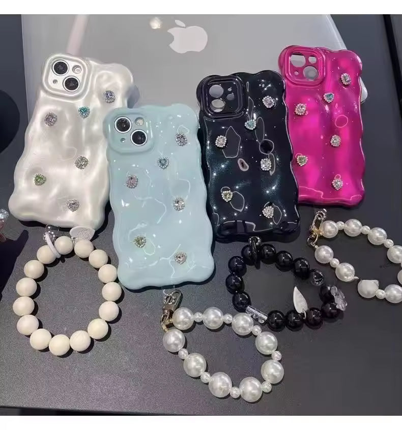 Cute Wave Diamond Pearl Heart