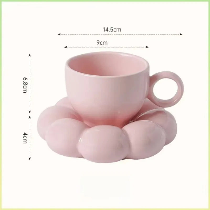 6Oz Sunflower Coffee Mug Aesthetic Ceramic Cloud Cup Decorative Saucer Afternoon Tea Water Cup Office Decor Home Mug Drinkware