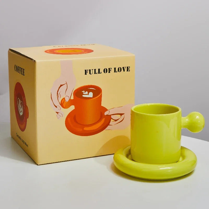 Ceramic Mug with Saucer Home Decoration Cute Creative Combination Breakfast Cup Coffee Cup Coffee Mugs with Tray