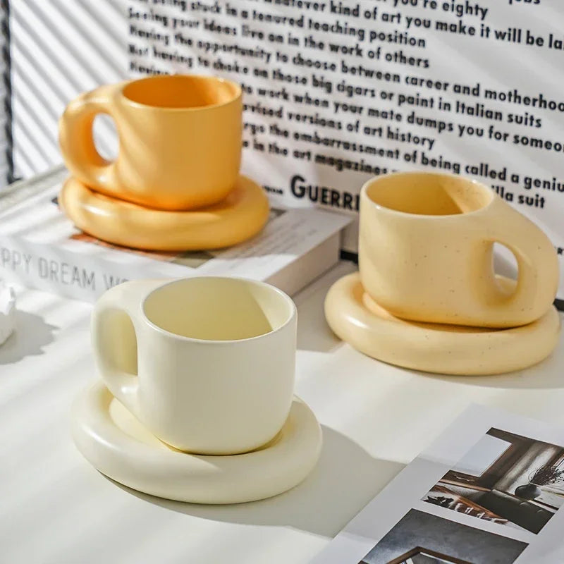 Ceramic Mug with Saucer Coffee Cup Drinking Cups and Saucers Home Office Tea Cup Coffee Cups Korean Mug Ceramic Plate