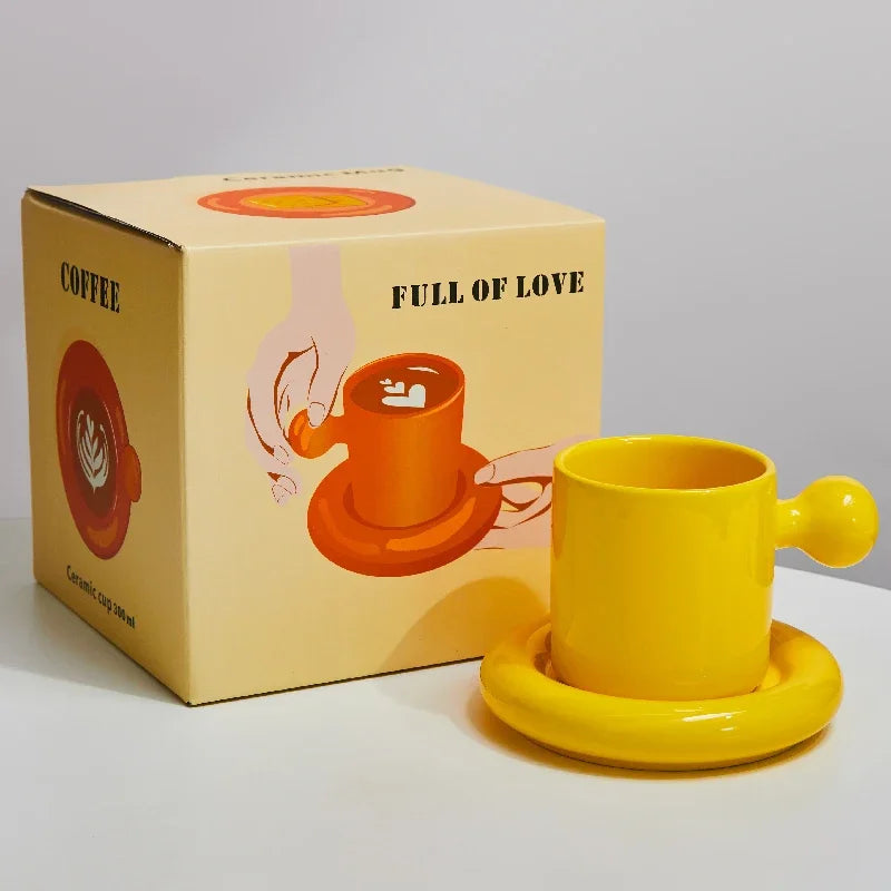 Ceramic Mug with Saucer Home Decoration Cute Creative Combination Breakfast Cup Coffee Cup Coffee Mugs with Tray