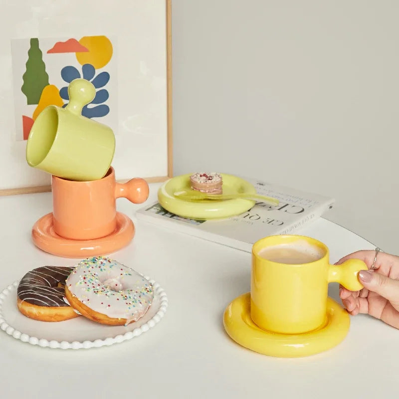Ceramic Mug with Saucer Home Decoration Cute Creative Combination Breakfast Cup Coffee Cup Coffee Mugs with Tray