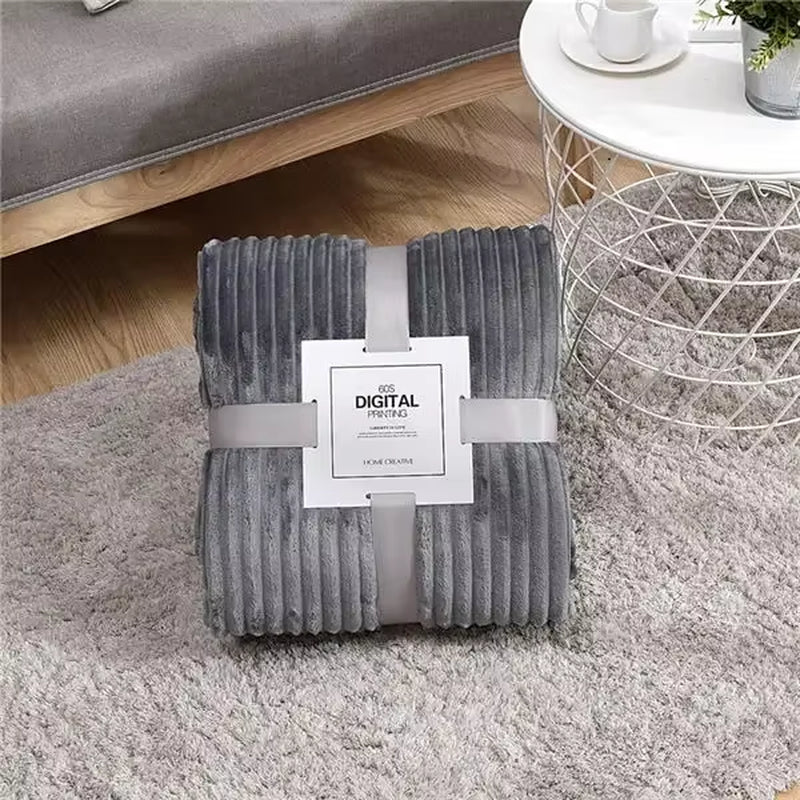 Winter Flannel Blankets Solid Striped Coral Fleece Blankets Faux Fur Mink Throw Soft Warm Bedspread Coverlet Plaid Blankets