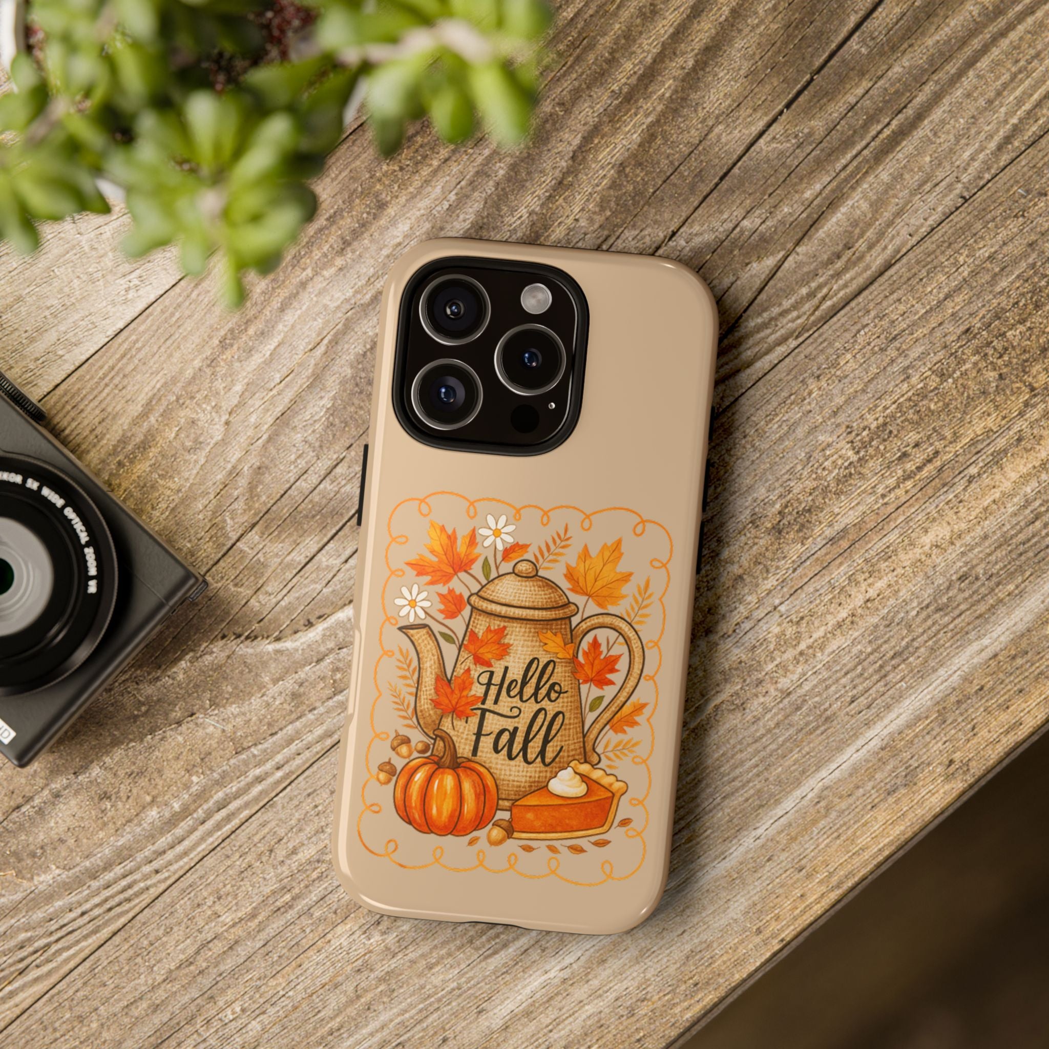 Fall-Themed Phone Case, Autumn Decor Case, Hello Fall Phone Cover, Gift for Her, Seasonal Mobile Accessory