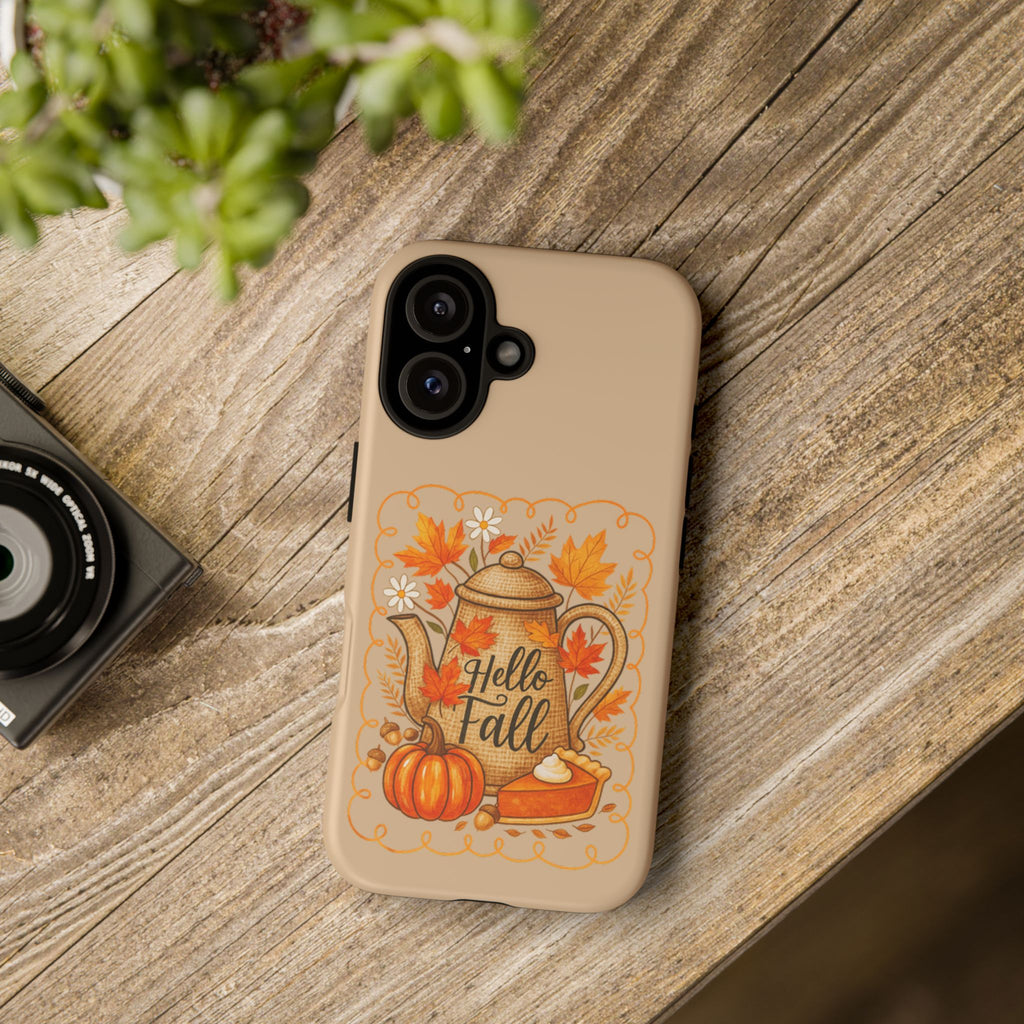 Fall-Themed Phone Case, Autumn Decor Case, Hello Fall Phone Cover, Gift for Her, Seasonal Mobile Accessory