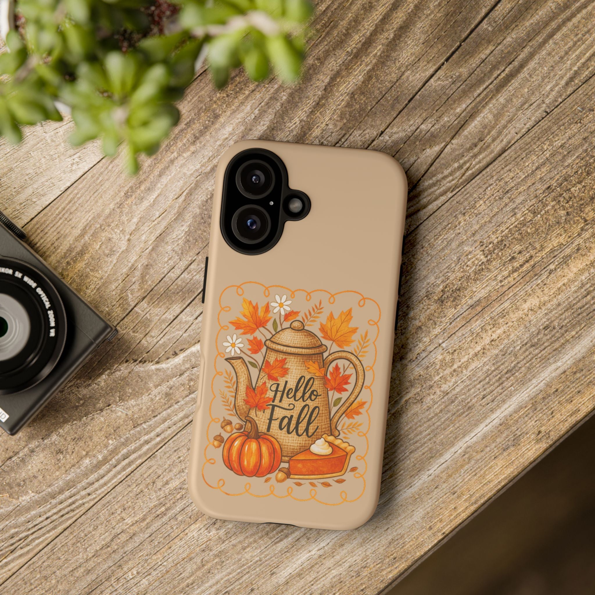 Fall-Themed Phone Case, Autumn Decor Case, Hello Fall Phone Cover, Gift for Her, Seasonal Mobile Accessory