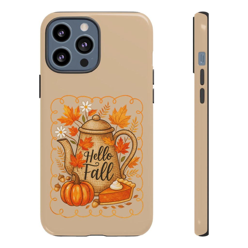 Fall-Themed Phone Case, Autumn Decor Case, Hello Fall Phone Cover, Gift for Her, Seasonal Mobile Accessory
