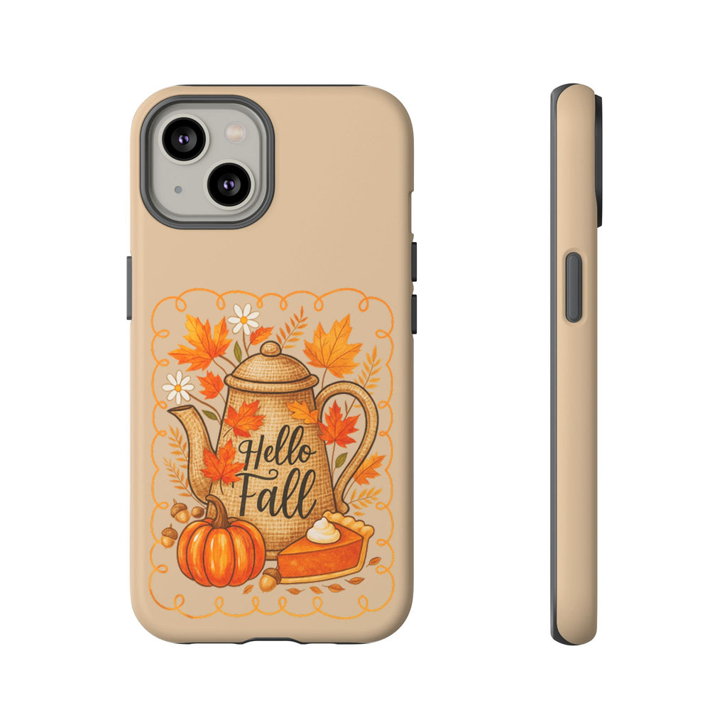 Fall-Themed Phone Case, Autumn Decor Case, Hello Fall Phone Cover, Gift for Her, Seasonal Mobile Accessory