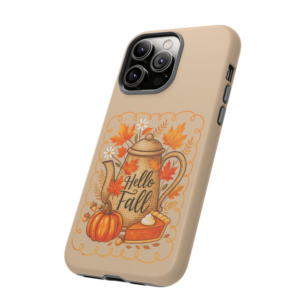 Fall-Themed Phone Case, Autumn Decor Case, Hello Fall Phone Cover, Gift for Her, Seasonal Mobile Accessory
