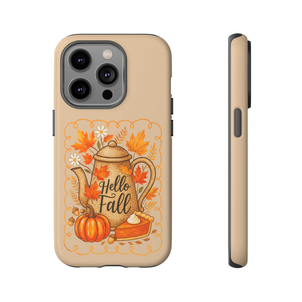 Fall-Themed Phone Case, Autumn Decor Case, Hello Fall Phone Cover, Gift for Her, Seasonal Mobile Accessory