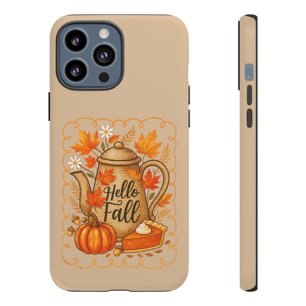 Fall-Themed Phone Case, Autumn Decor Case, Hello Fall Phone Cover, Gift for Her, Seasonal Mobile Accessory