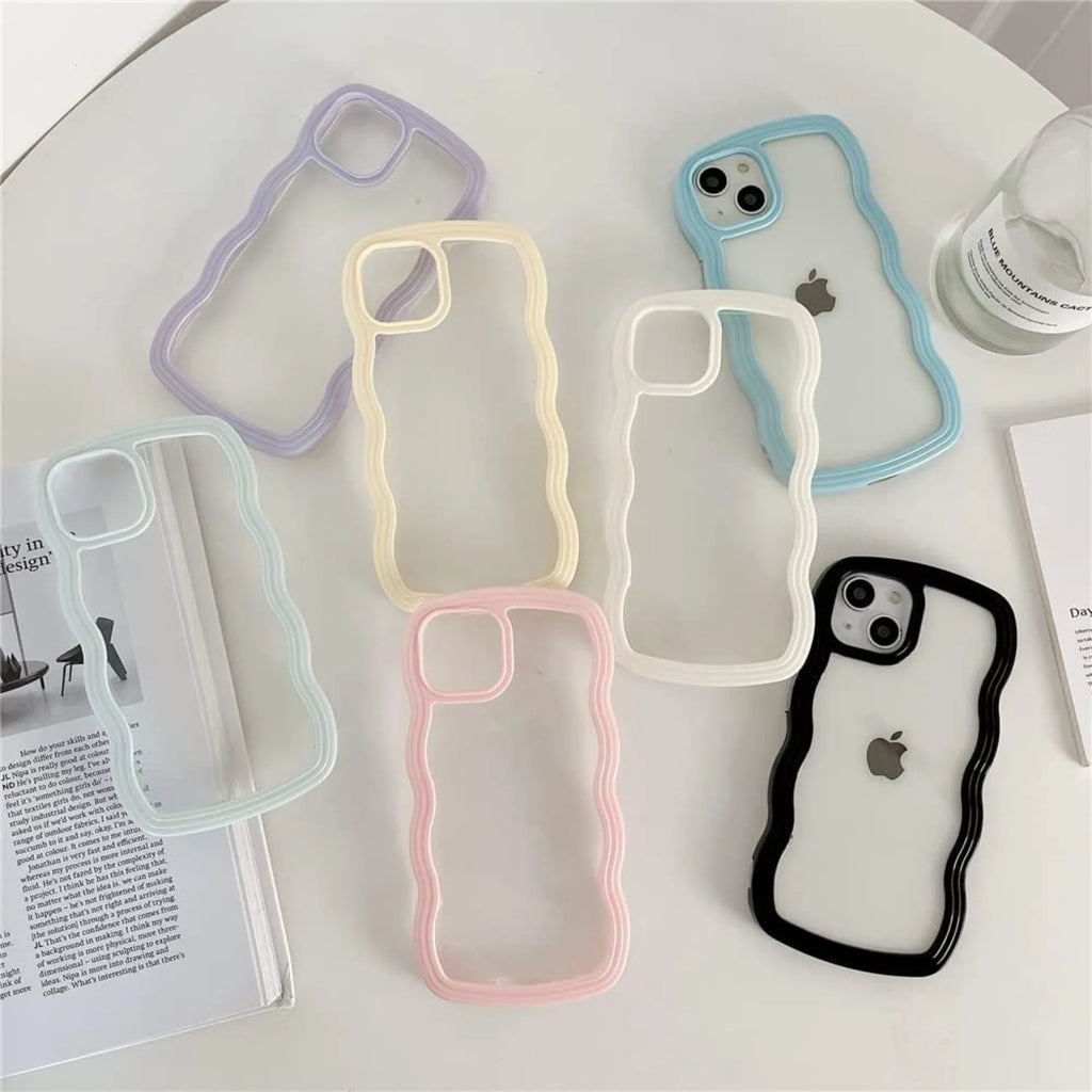 Compatible with Clear Case Cute Curly Wave Bumper Case Aesthetic Phone Case for Girls Women Soft TPU Protective Phone Cover-Wh