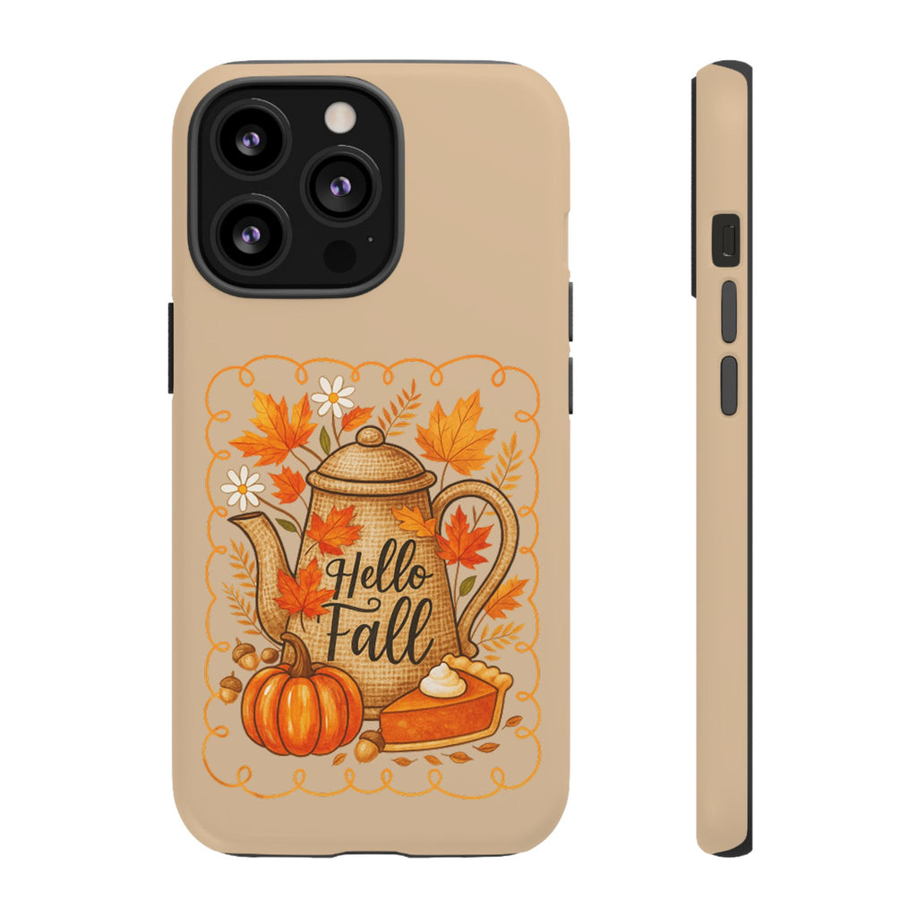 Fall-Themed Phone Case, Autumn Decor Case, Hello Fall Phone Cover, Gift for Her, Seasonal Mobile Accessory