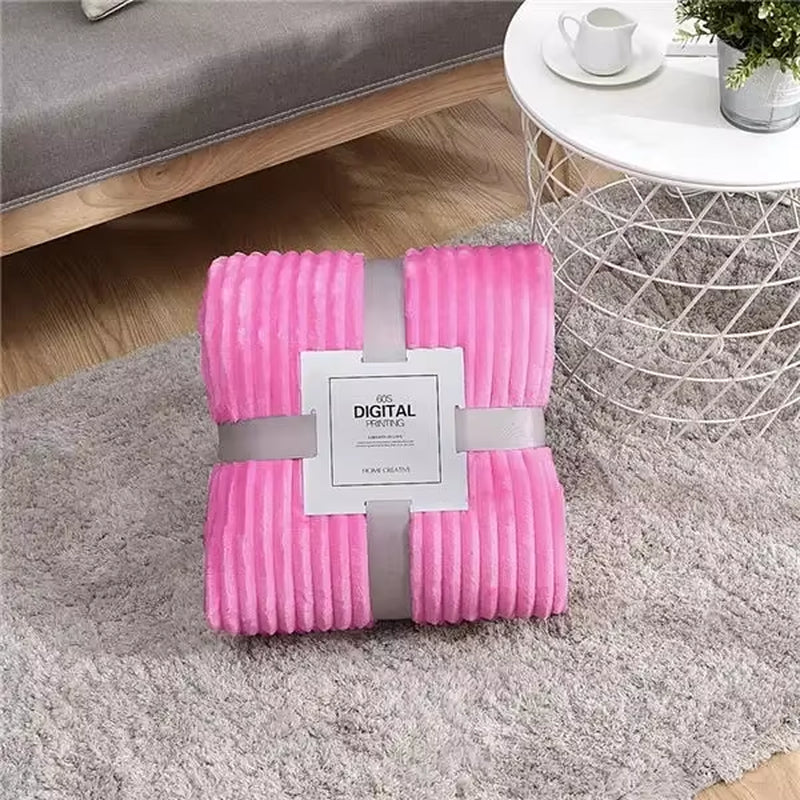 Winter Flannel Blankets Solid Striped Coral Fleece Blankets Faux Fur Mink Throw Soft Warm Bedspread Coverlet Plaid Blankets