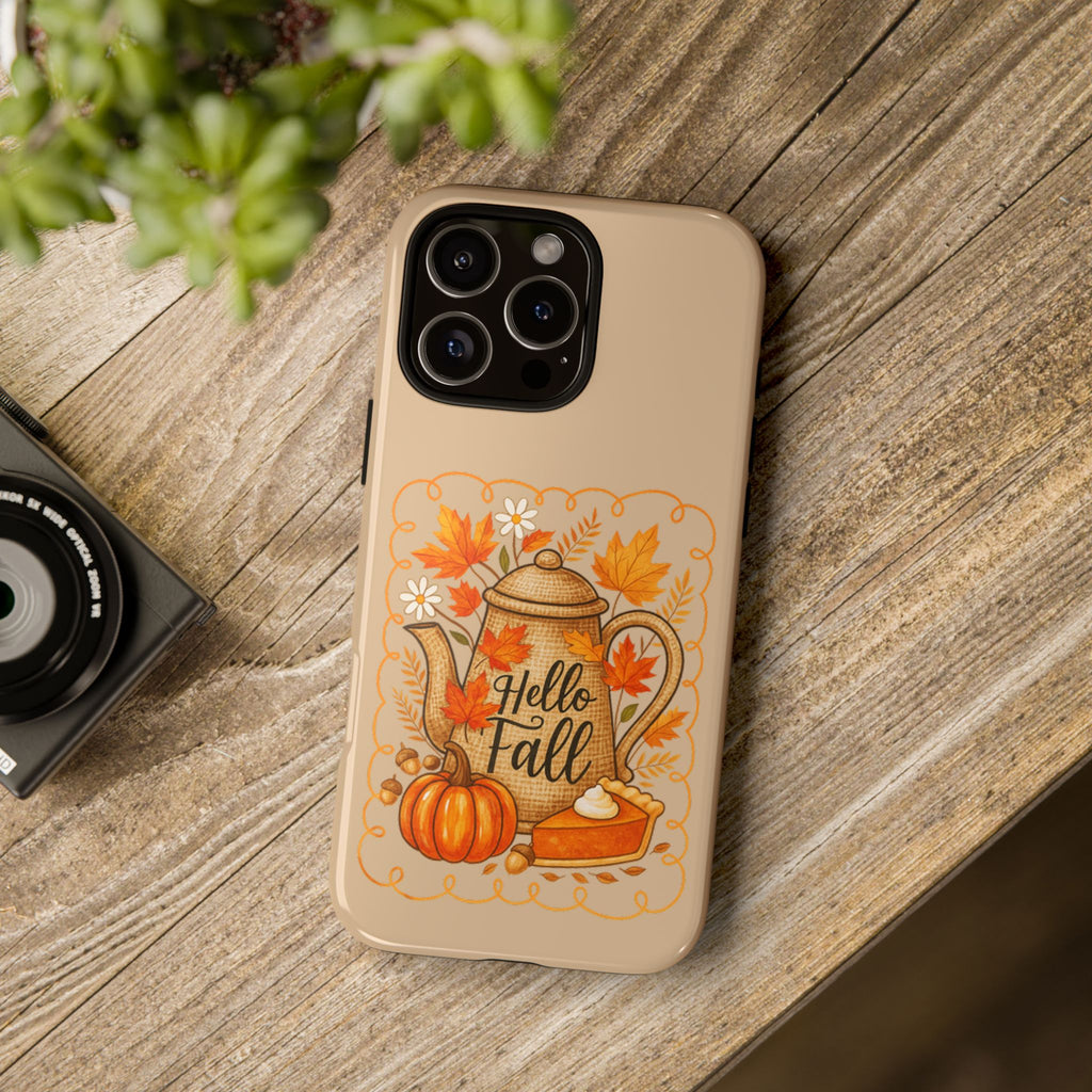 Fall-Themed Phone Case, Autumn Decor Case, Hello Fall Phone Cover, Gift for Her, Seasonal Mobile Accessory