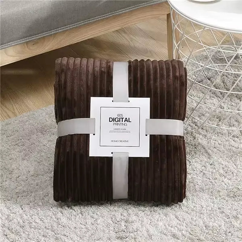 Winter Flannel Blankets Solid Striped Coral Fleece Blankets Faux Fur Mink Throw Soft Warm Bedspread Coverlet Plaid Blankets