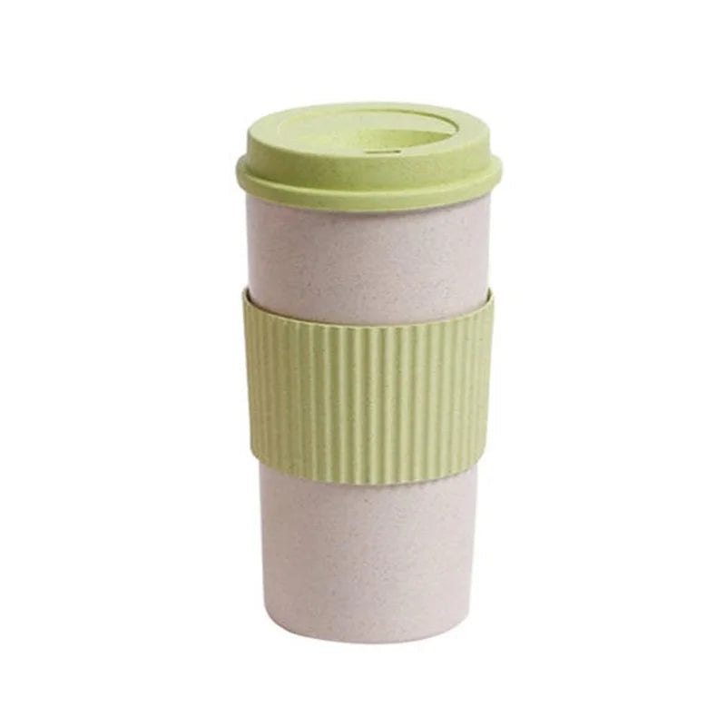 450ML Coffee Cups with Lids Wheat Straw Reusable Portable Coffee Cup Dishwasher Safe Coffee Mug Coffee Tea Travel Cups