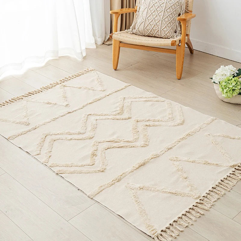 Nordic Cotton Linen Rug Modern Geometric Rainbow Living Room Carpet Bedroom Bedside Floor Door Mat Aesthetic Home Decor 60X150Cm
