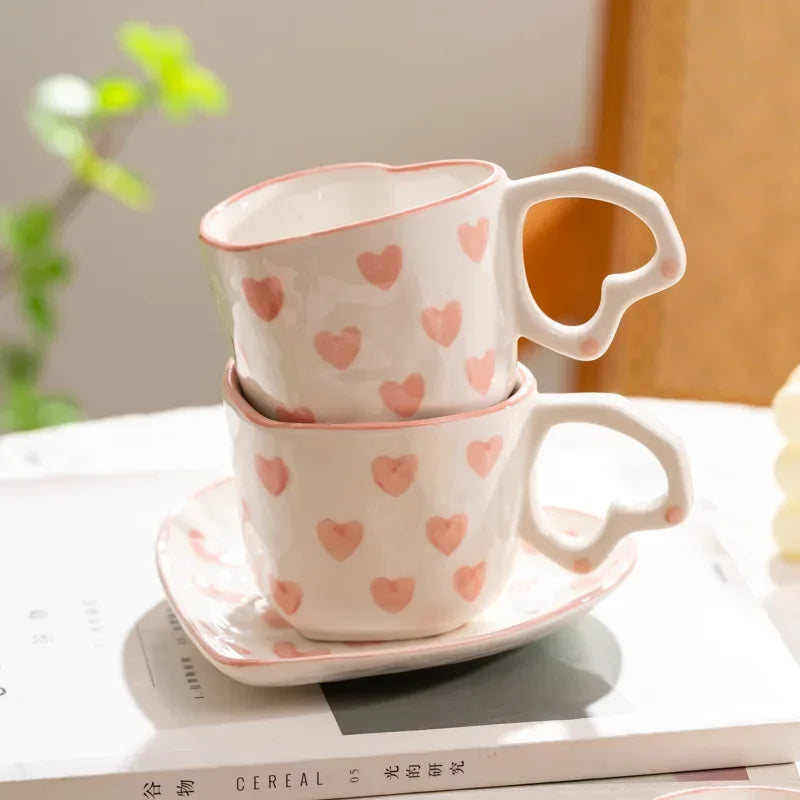 Creative INS Style Cute Coffee Mug Tea Cup Hand Painted Love Heart Ceramics Milk Cups Coffee Cups for Home Office Tableware Gift