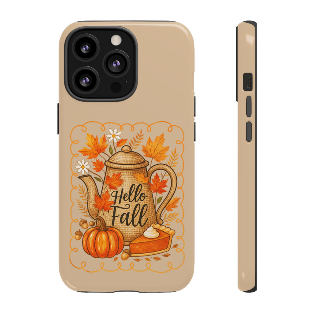 Fall-Themed Phone Case, Autumn Decor Case, Hello Fall Phone Cover, Gift for Her, Seasonal Mobile Accessory