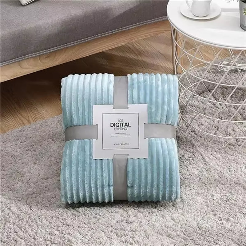 Winter Flannel Blankets Solid Striped Coral Fleece Blankets Faux Fur Mink Throw Soft Warm Bedspread Coverlet Plaid Blankets