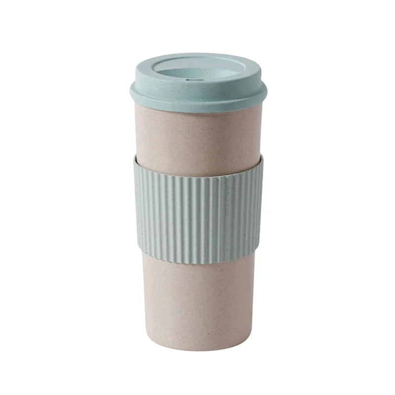 450ML Coffee Cups with Lids Wheat Straw Reusable Portable Coffee Cup Dishwasher Safe Coffee Mug Coffee Tea Travel Cups