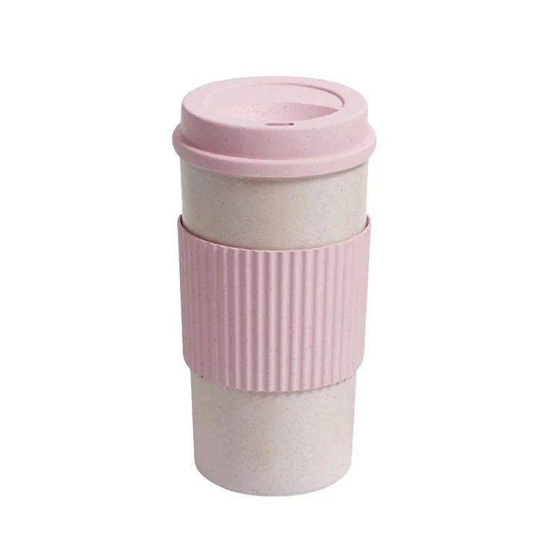 450ML Coffee Cups with Lids Wheat Straw Reusable Portable Coffee Cup Dishwasher Safe Coffee Mug Coffee Tea Travel Cups