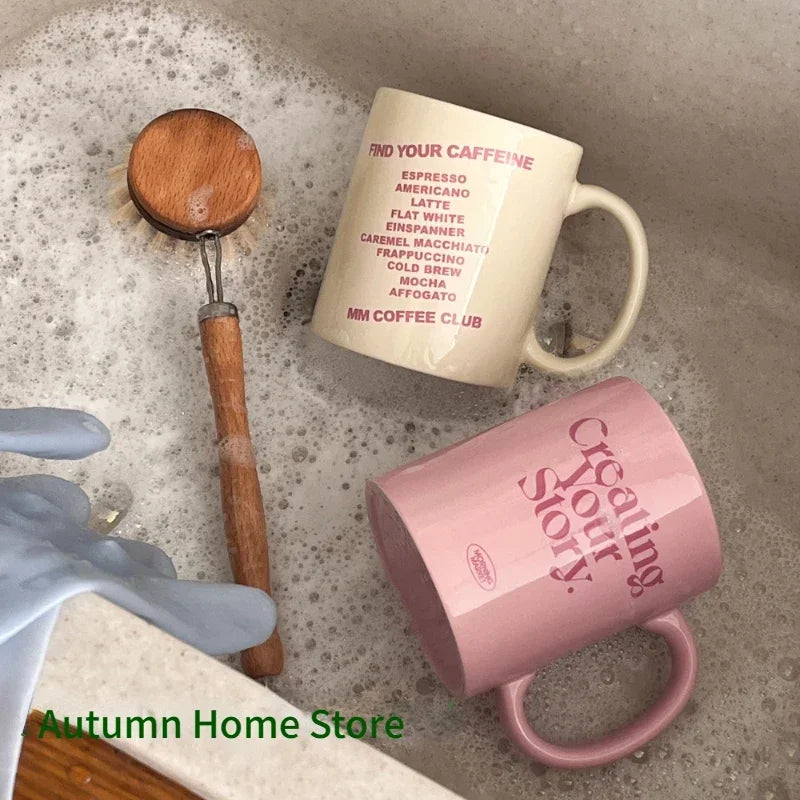Pink Romantic English Ceramic Mug Cream Breakfast Cup Mugs Coffee Cups Ceramic Mug