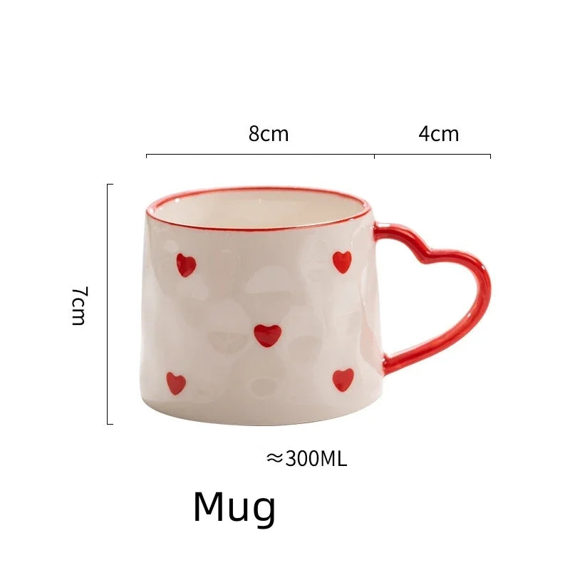 Creative INS Style Cute Coffee Mug Tea Cup Hand Painted Love Heart Ceramics Milk Cups Coffee Cups for Home Office Tableware Gift