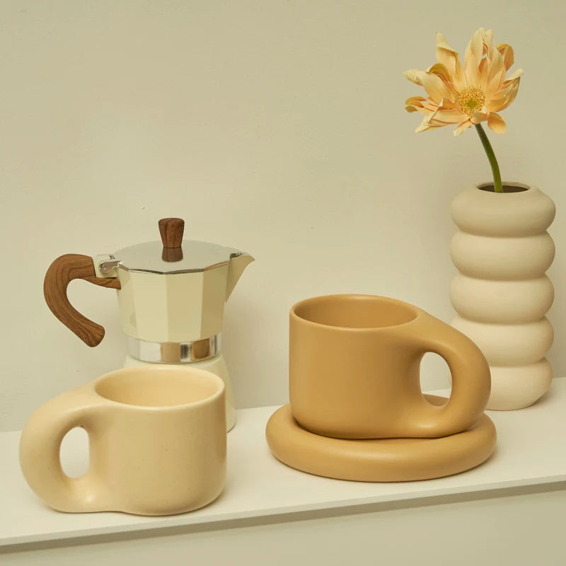 Floriddle Ceramic Mug with Saucer Coffee Cups and Saucers Home Office Tea Cup Coffee Cups Korean Mug Ceramic Plate