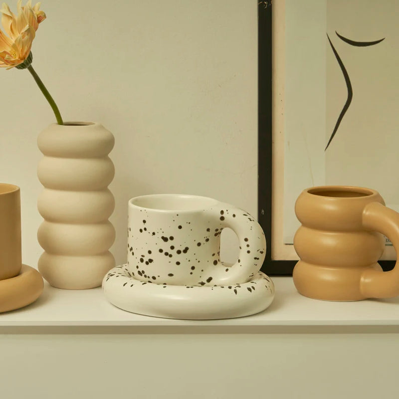 Floriddle Ceramic Mug with Saucer Coffee Cups and Saucers Home Office Tea Cup Coffee Cups Korean Mug Ceramic Plate