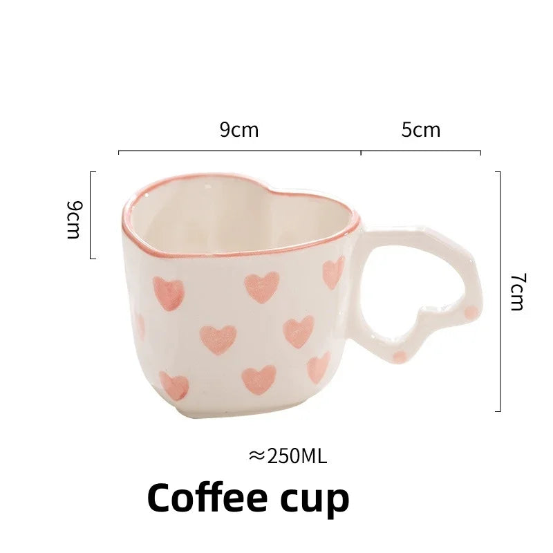Creative INS Style Cute Coffee Mug Tea Cup Hand Painted Love Heart Ceramics Milk Cups Coffee Cups for Home Office Tableware Gift