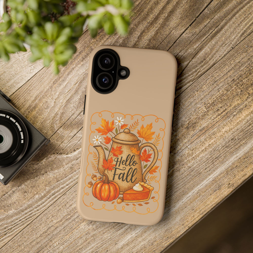 Fall-Themed Phone Case, Autumn Decor Case, Hello Fall Phone Cover, Gift for Her, Seasonal Mobile Accessory
