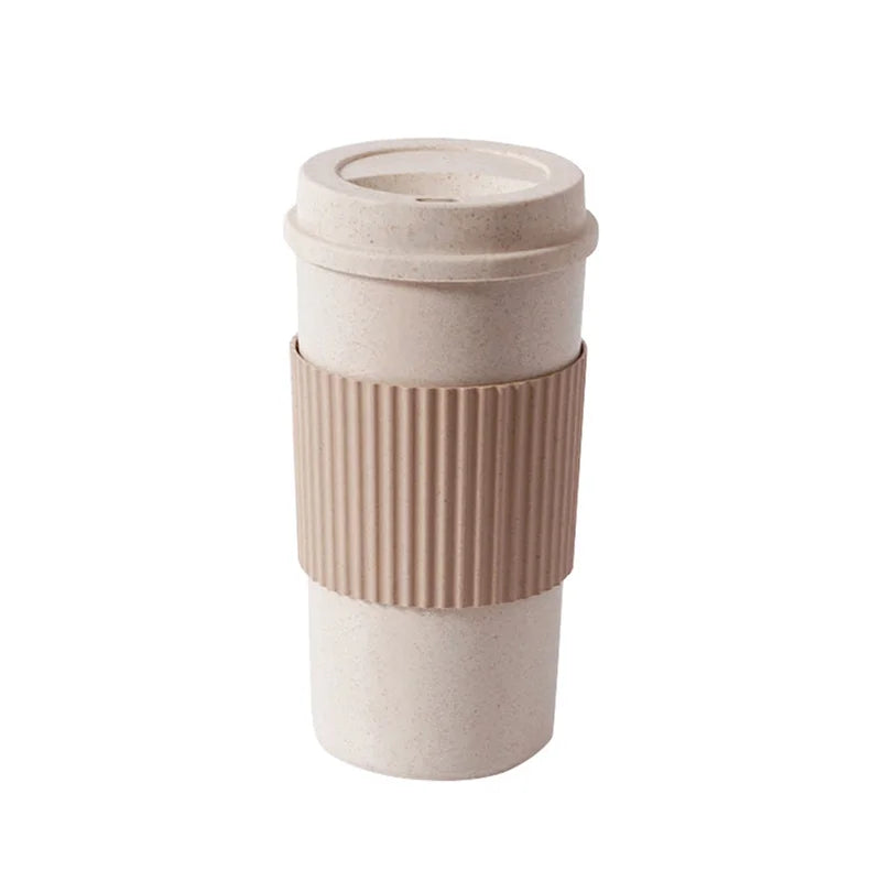 450ML Coffee Cups with Lids Wheat Straw Reusable Portable Coffee Cup Dishwasher Safe Coffee Mug Coffee Tea Travel Cups