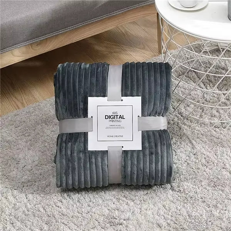 Winter Flannel Blankets Solid Striped Coral Fleece Blankets Faux Fur Mink Throw Soft Warm Bedspread Coverlet Plaid Blankets