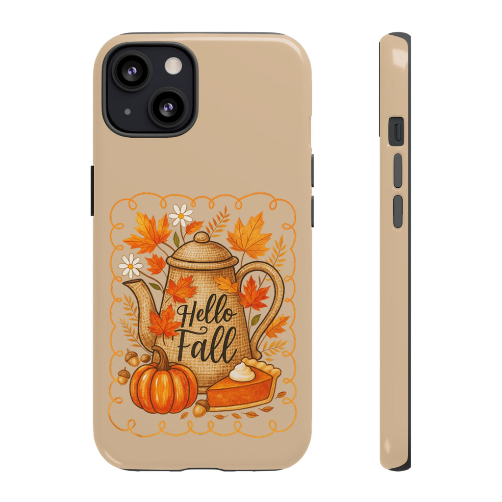 Fall-Themed Phone Case, Autumn Decor Case, Hello Fall Phone Cover, Gift for Her, Seasonal Mobile Accessory