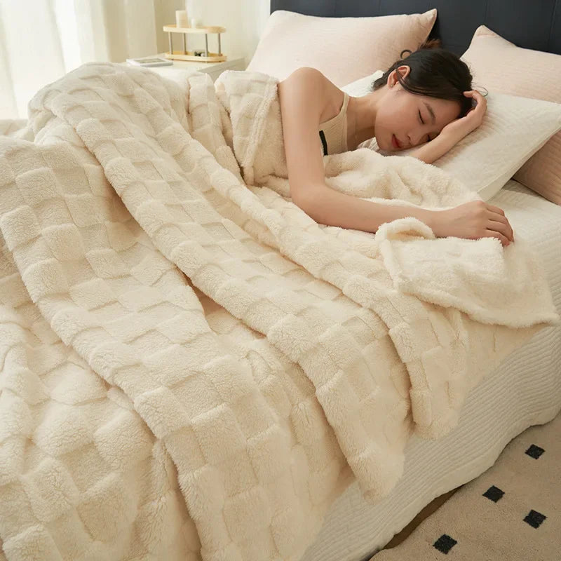 Waffle Plush Multifunctional Blanket, High Weight Farai Plush Milk Plush Beibei Plush Warm Blanket, Winter