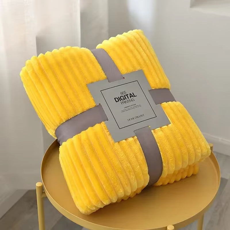 Winter Flannel Blankets Solid Striped Coral Fleece Blankets Faux Fur Mink Throw Soft Warm Bedspread Coverlet Plaid Blankets