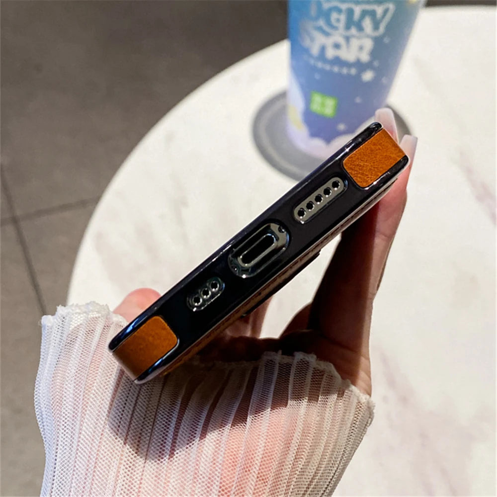 Luxury Lambskin Leather Folding Holder Magnetic for Magsafe Phone Case for Iphone 13 12 14 15 16 Pro Max Soft Shockproof Cover