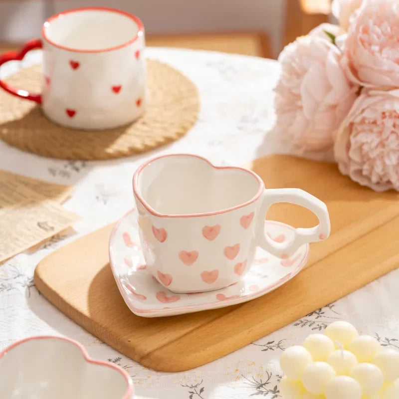 Creative INS Style Cute Coffee Mug Tea Cup Hand Painted Love Heart Ceramics Milk Cups Coffee Cups for Home Office Tableware Gift