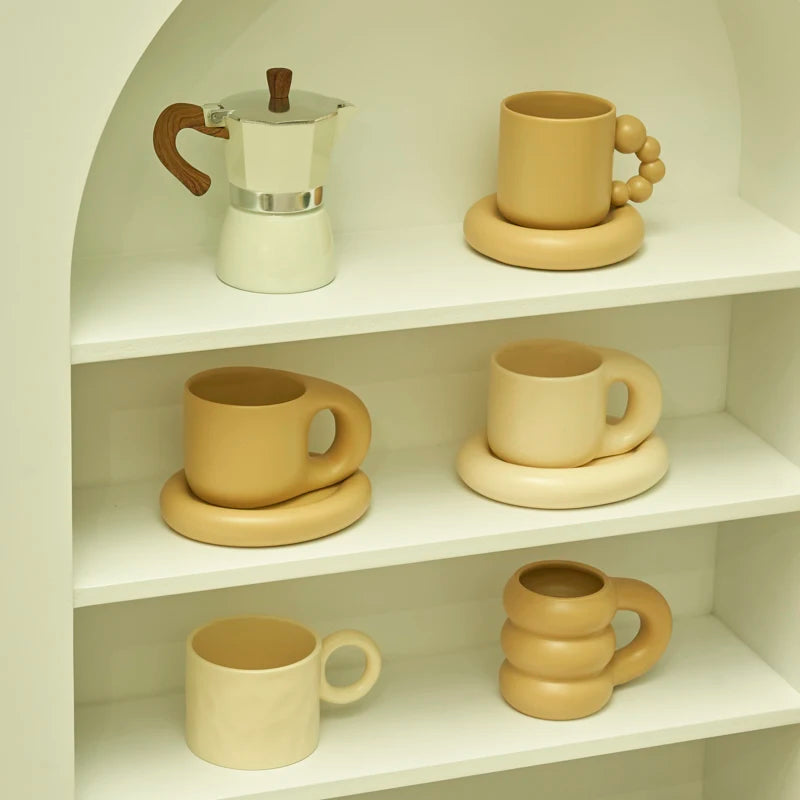 Floriddle Ceramic Mug with Saucer Coffee Cups and Saucers Home Office Tea Cup Coffee Cups Korean Mug Ceramic Plate
