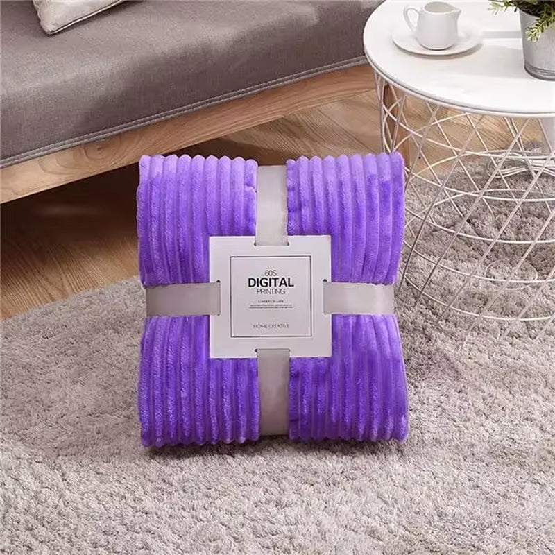 Winter Flannel Blankets Solid Striped Coral Fleece Blankets Faux Fur Mink Throw Soft Warm Bedspread Coverlet Plaid Blankets